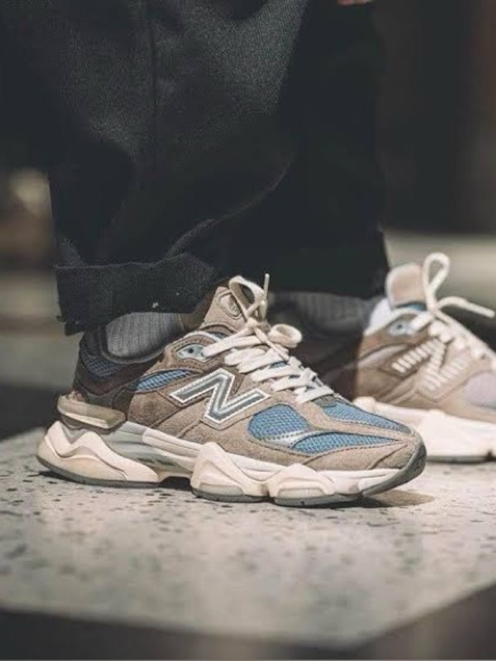 New Balance 9060 Cherry Blossom Pack Mushroom Sneaker Mens 8 Taupe Blue Casual